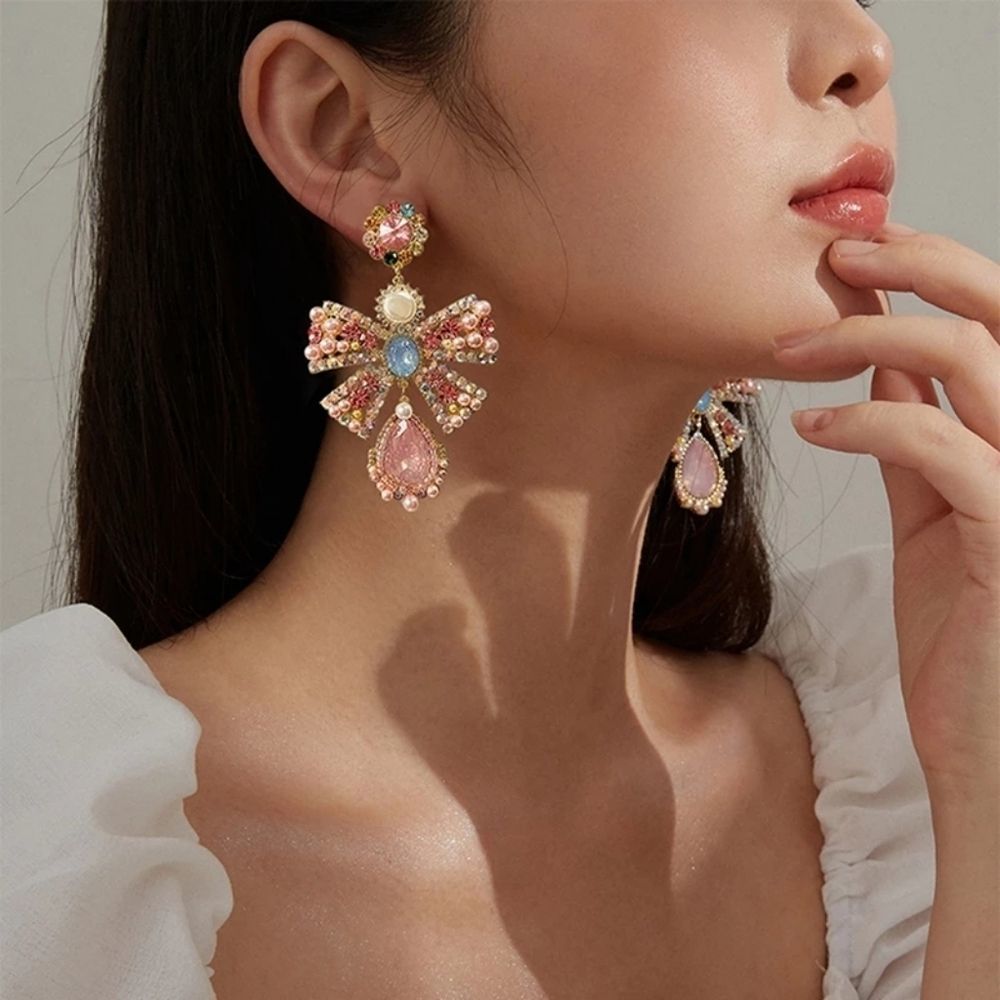 Crystal Rhinestone earring bows - Picture 4 of 6